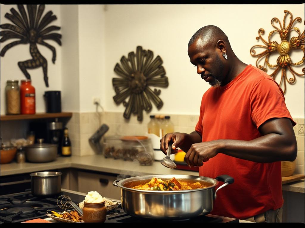 Two people cooking a shared meal side by side