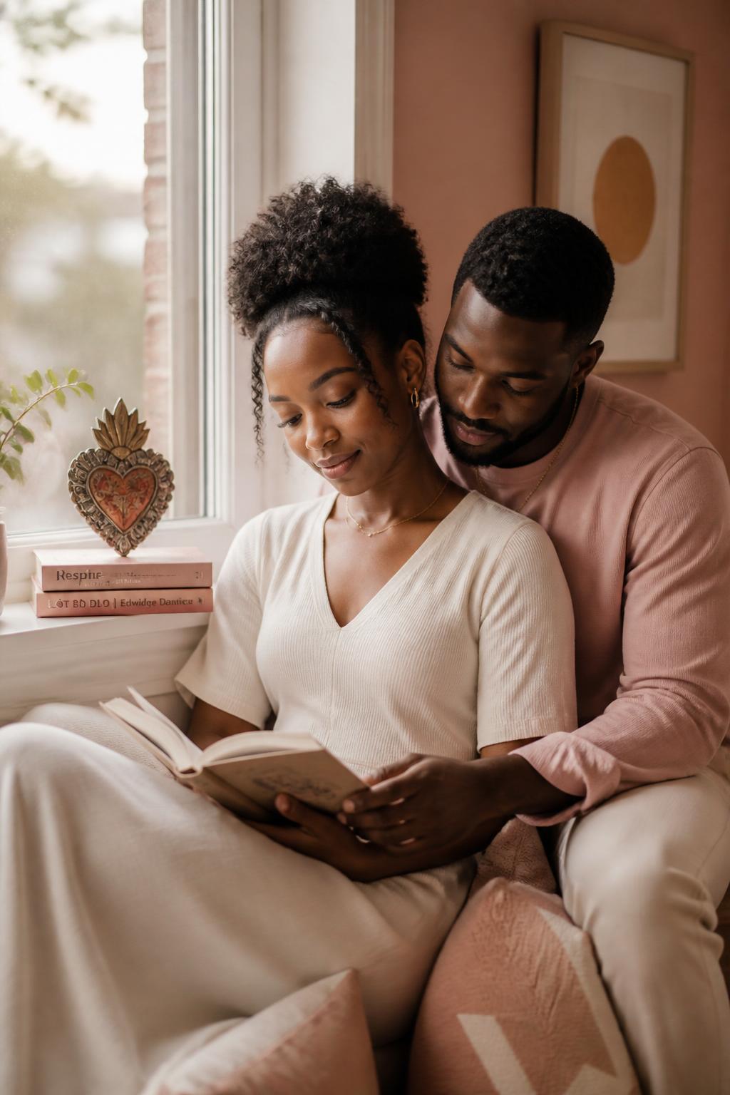 A couple sitting quietly together at home