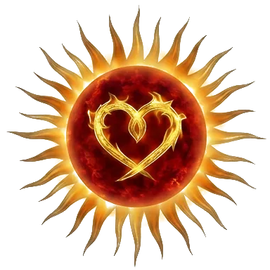 The original O from the Soleil wordmark, with its sun and couple detail